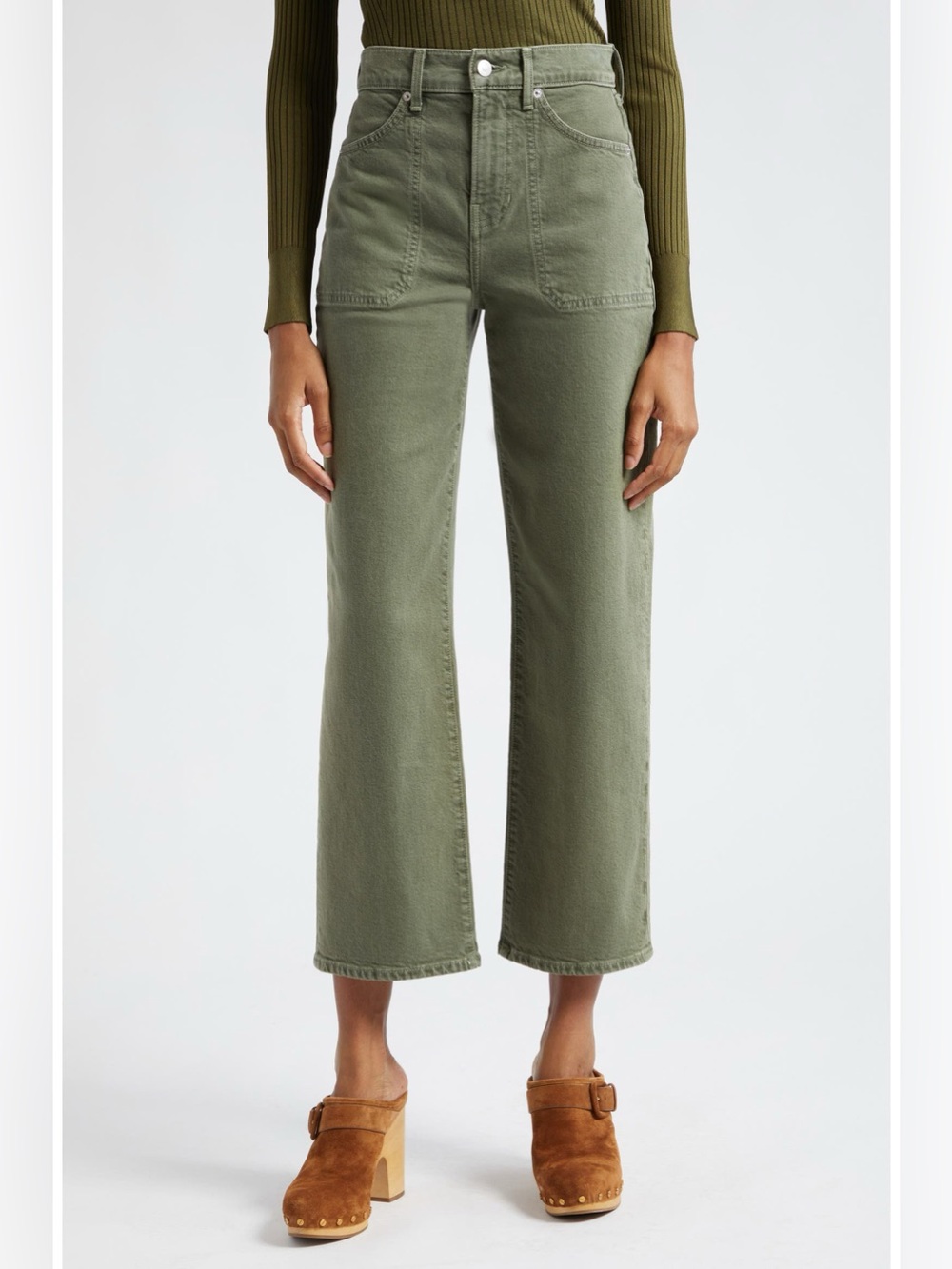 Like New! Veronica Beard Crosbie High Waist Crop Wide Leg Green Jeans Size 31/12 - Picture 2 of 12